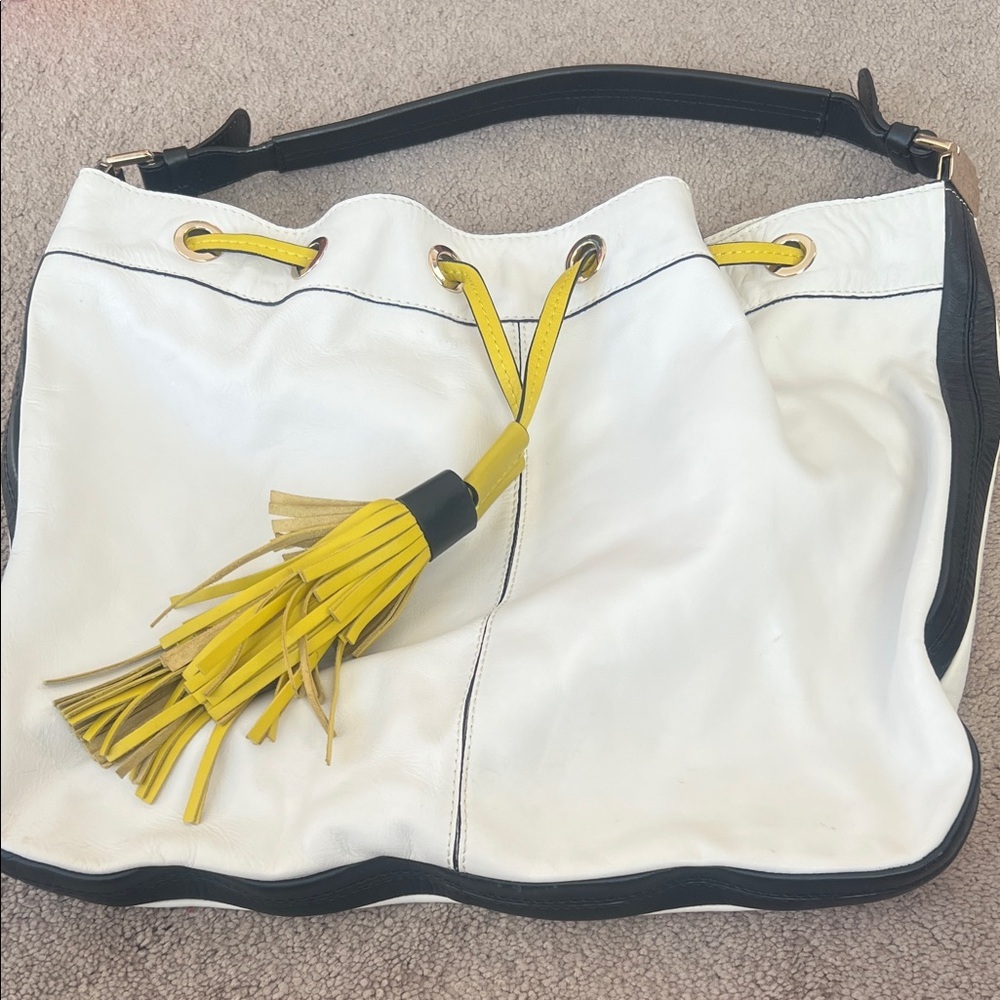 Boden All Leather White, Black and Yellow Women's Shoulder Bag